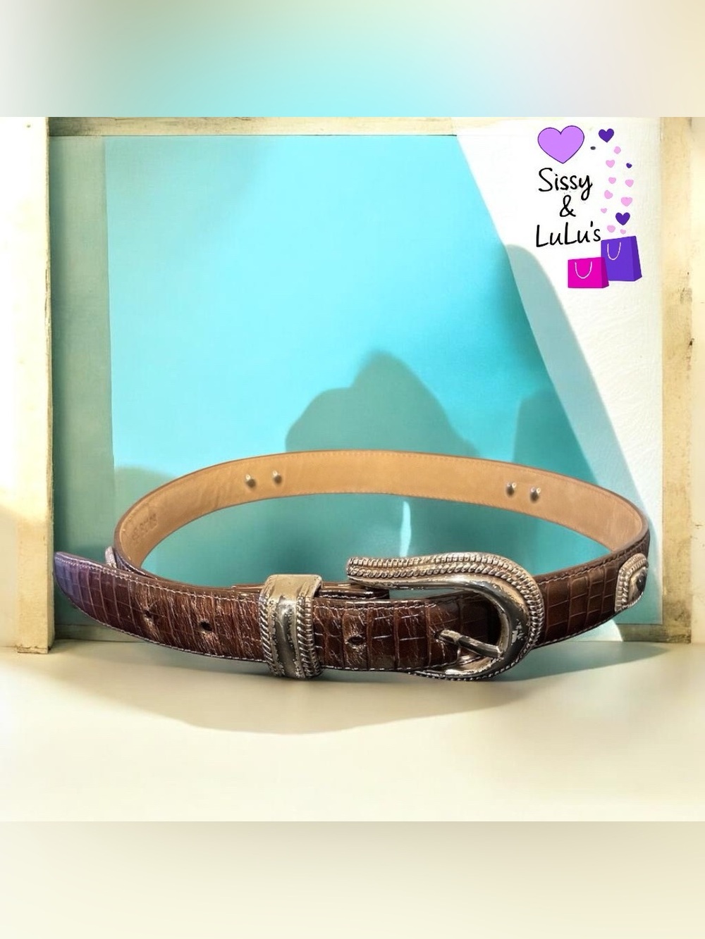 Brighton Womens Belt Brown Croc Embossed Western Buckle Size M 30